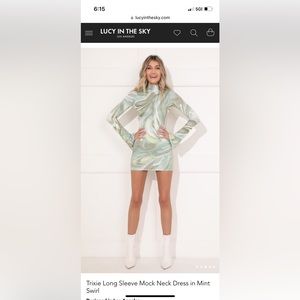 Trixie Long Sleeve Mock Neck Dress in Mint Swirl